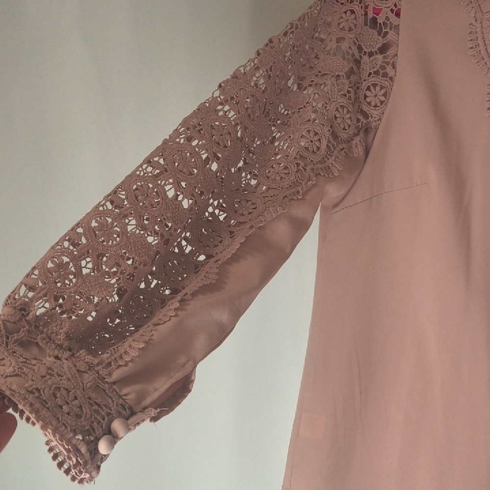 Elegant Lace Detail Pink Blouse - Picture 7 of 8